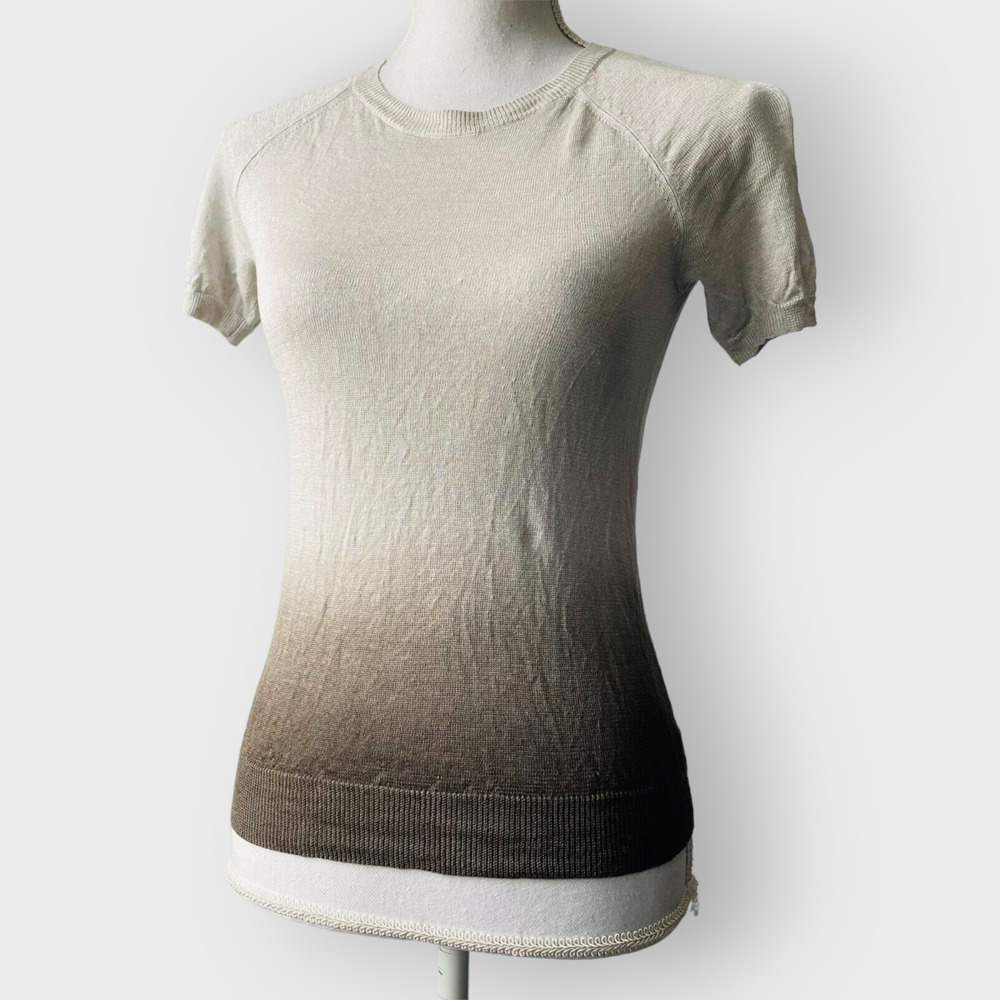 Theory Toraely Sag Harbor Ombre Sweater Linen Gray Size Petite Knit Short Sleeve